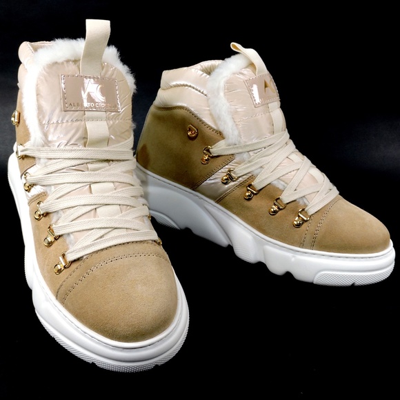 ALBERTO CICCIOLI 🇮🇹 WOMEN'S BROWN SUEDE WINTER FLAT FASHION SNEAKERS